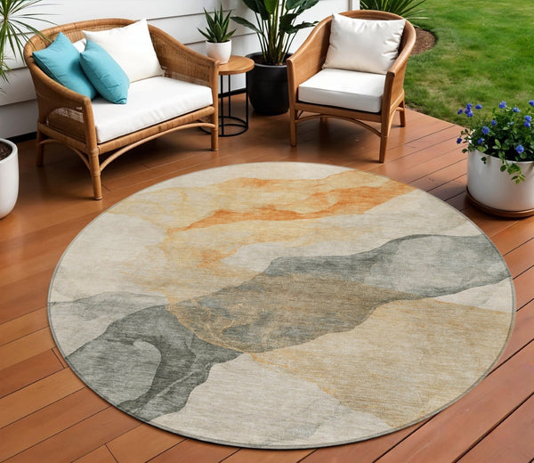 HomeRoots 5' Vibrant Orange and Gray Abstract Area Rug - Stylish, Washable Design for Indoor and Outdoor Spaces 8' Round 631841