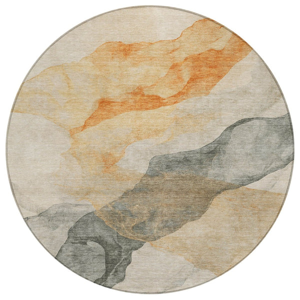 HomeRoots 5' Vibrant Orange and Gray Abstract Area Rug - Stylish, Washable Design for Indoor and Outdoor Spaces 8' Round 631841