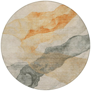 HomeRoots 5' Vibrant Orange and Gray Abstract Area Rug - Stylish, Washable Design for Indoor and Outdoor Spaces 8' Round 631841
