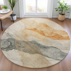 HomeRoots 5' Vibrant Orange and Gray Abstract Area Rug - Stylish, Washable Design for Indoor and Outdoor Spaces 8' Round 631841