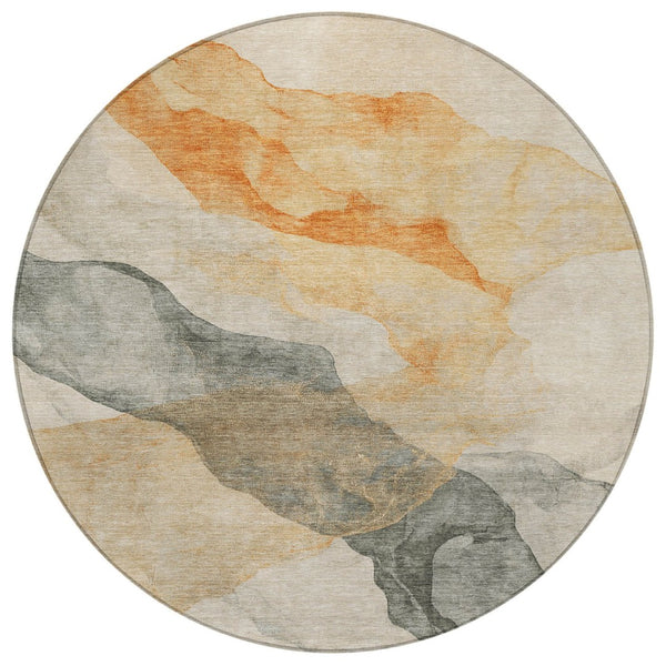 HomeRoots 5' Vibrant Orange and Gray Abstract Area Rug - Stylish, Washable Design for Indoor and Outdoor Spaces 8' Round 631841