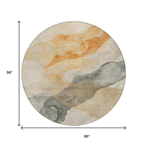 HomeRoots 5' Vibrant Orange and Gray Abstract Area Rug - Stylish, Washable Design for Indoor and Outdoor Spaces 8' Round 631841