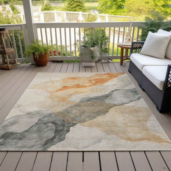 HomeRoots 5' Vibrant Orange and Gray Abstract Area Rug - Stylish, Washable Design for Indoor and Outdoor Spaces 8' X 10' 631842