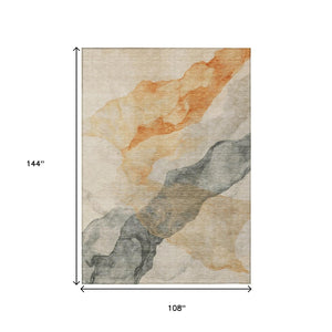 HomeRoots 5' Vibrant Orange and Gray Abstract Area Rug - Stylish, Washable Design for Indoor and Outdoor Spaces 9' X 12' 631843