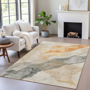 HomeRoots 5' Vibrant Orange and Gray Abstract Area Rug - Stylish, Washable Design for Indoor and Outdoor Spaces 9' X 12' 631843