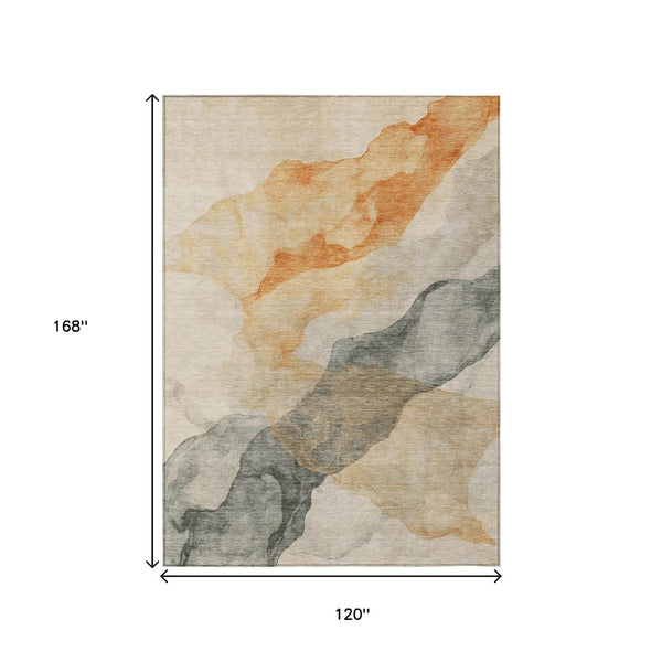 HomeRoots 5' Vibrant Orange and Gray Abstract Area Rug - Stylish, Washable Design for Indoor and Outdoor Spaces 10' X 14' 631844