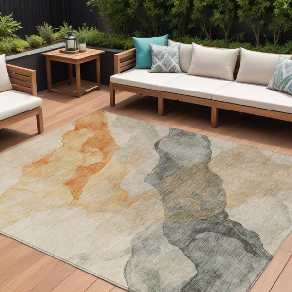 HomeRoots 5' Vibrant Orange and Gray Abstract Area Rug - Stylish, Washable Design for Indoor and Outdoor Spaces 10' X 14' 631844
