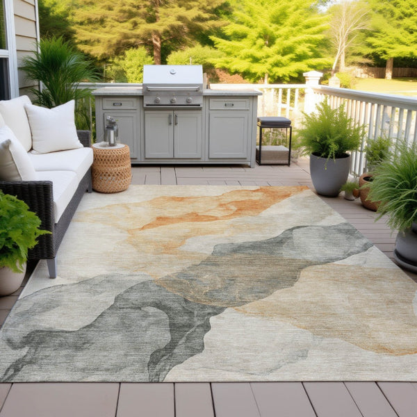 HomeRoots 5' Vibrant Orange and Gray Abstract Area Rug - Stylish, Washable Design for Indoor and Outdoor Spaces 10' X 14' 631844