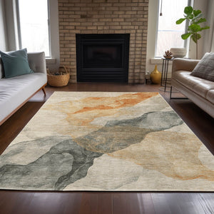 HomeRoots 5' Vibrant Orange and Gray Abstract Area Rug - Stylish, Washable Design for Indoor and Outdoor Spaces 10' X 14' 631844