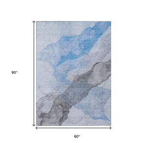 HomeRoots 5' Modern Sky Blue and Gray Abstract Area Rug – Durable, Washable Design for Indoor and Outdoor Use 5' X 8' 631846