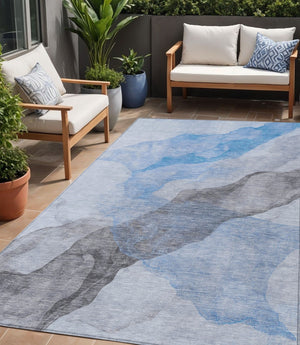 HomeRoots 5' Modern Sky Blue and Gray Abstract Area Rug – Durable, Washable Design for Indoor and Outdoor Use 5' X 8' 631846