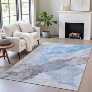 HomeRoots 5' Modern Sky Blue and Gray Abstract Area Rug – Durable, Washable Design for Indoor and Outdoor Use 5' X 8' 631846