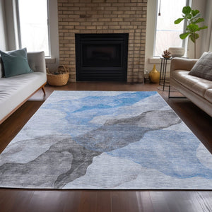 HomeRoots 5' Modern Sky Blue and Gray Abstract Area Rug – Durable, Washable Design for Indoor and Outdoor Use 5' X 8' 631846