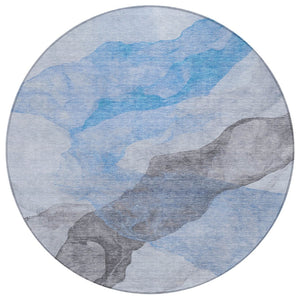 HomeRoots 5' Modern Sky Blue and Gray Abstract Area Rug – Durable, Washable Design for Indoor and Outdoor Use 8' Round 631847