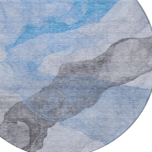 HomeRoots 5' Modern Sky Blue and Gray Abstract Area Rug – Durable, Washable Design for Indoor and Outdoor Use 8' Round 631847