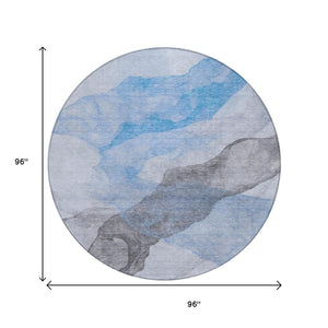HomeRoots 5' Modern Sky Blue and Gray Abstract Area Rug – Durable, Washable Design for Indoor and Outdoor Use 8' Round 631847