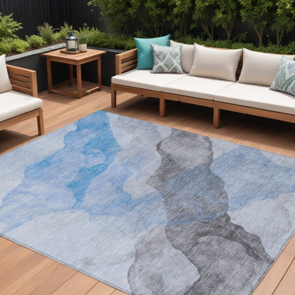 HomeRoots 5' Modern Sky Blue and Gray Abstract Area Rug – Durable, Washable Design for Indoor and Outdoor Use 8' X 10' 631848