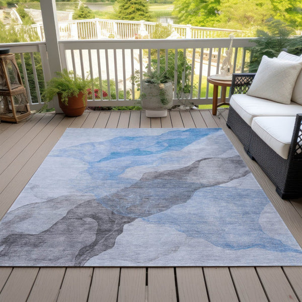 HomeRoots 5' Modern Sky Blue and Gray Abstract Area Rug – Durable, Washable Design for Indoor and Outdoor Use 10' X 14' 631850
