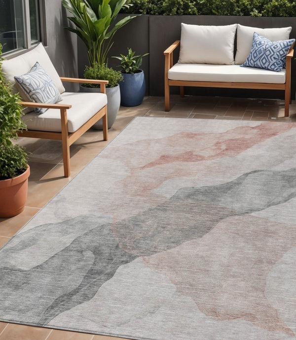 HomeRoots 5' Contemporary Salmon and Gray Abstract Washable Area Rug for Indoor and Outdoor Spaces Upgrade 5' X 8' 631852