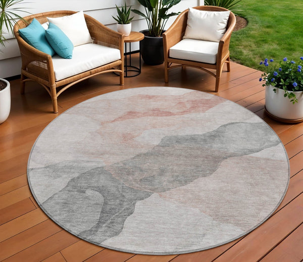 HomeRoots 5' Contemporary Salmon and Gray Abstract Washable Area Rug for Indoor and Outdoor Spaces Upgrade 8' Round 631853