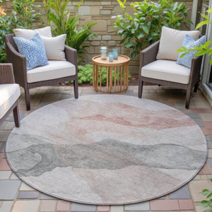 HomeRoots 5' Contemporary Salmon and Gray Abstract Washable Area Rug for Indoor and Outdoor Spaces Upgrade 8' Round 631853