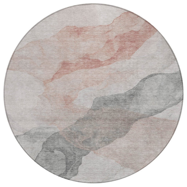 HomeRoots 5' Contemporary Salmon and Gray Abstract Washable Area Rug for Indoor and Outdoor Spaces Upgrade 8' Round 631853