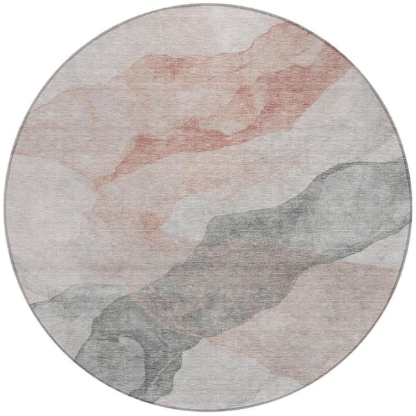 HomeRoots 5' Contemporary Salmon and Gray Abstract Washable Area Rug for Indoor and Outdoor Spaces Upgrade 8' Round 631853