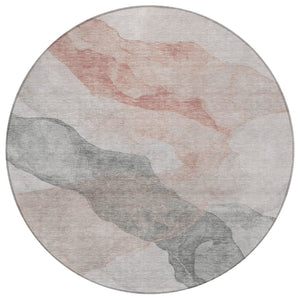 HomeRoots 5' Contemporary Salmon and Gray Abstract Washable Area Rug for Indoor and Outdoor Spaces Upgrade 8' Round 631853