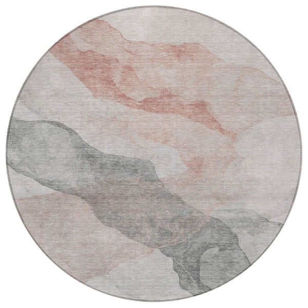 HomeRoots 5' Contemporary Salmon and Gray Abstract Washable Area Rug for Indoor and Outdoor Spaces Upgrade 8' Round 631853