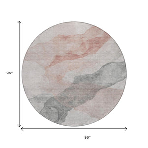 HomeRoots 5' Contemporary Salmon and Gray Abstract Washable Area Rug for Indoor and Outdoor Spaces Upgrade 8' Round 631853