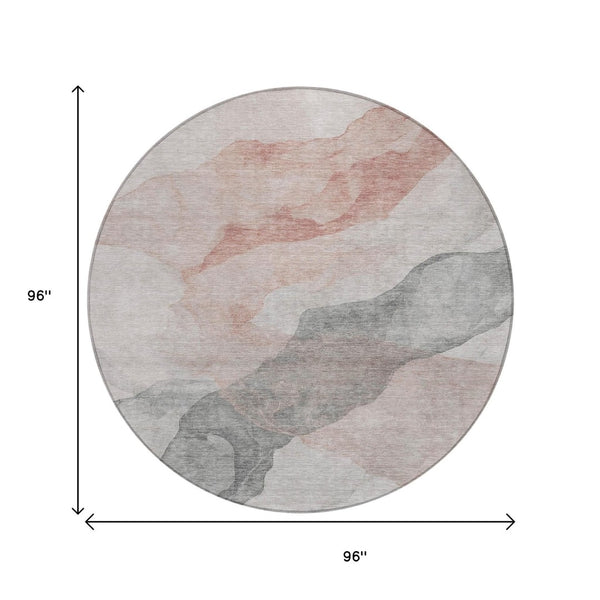 HomeRoots 5' Contemporary Salmon and Gray Abstract Washable Area Rug for Indoor and Outdoor Spaces Upgrade 8' Round 631853
