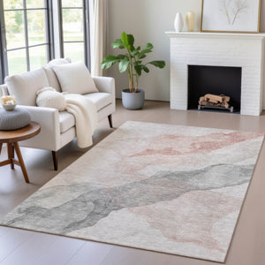 HomeRoots 5' Contemporary Salmon and Gray Abstract Washable Area Rug for Indoor and Outdoor Spaces Upgrade 8' X 10' 631854