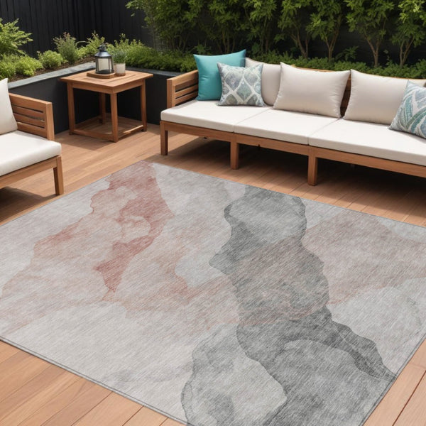 HomeRoots 5' Contemporary Salmon and Gray Abstract Washable Area Rug for Indoor and Outdoor Spaces Upgrade 9' X 12' 631855