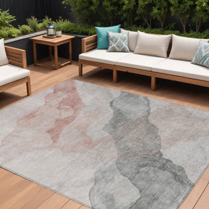 HomeRoots 5' Contemporary Salmon and Gray Abstract Washable Area Rug for Indoor and Outdoor Spaces Upgrade 10' X 14' 631856