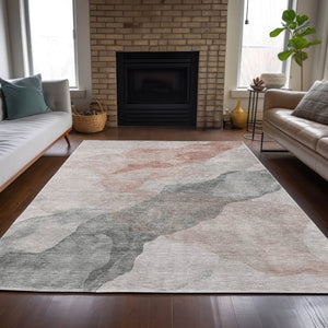 HomeRoots 5' Contemporary Salmon and Gray Abstract Washable Area Rug for Indoor and Outdoor Spaces Upgrade 10' X 14' 631856