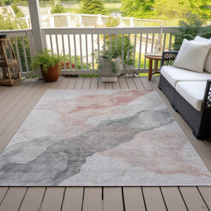 HomeRoots 5' Contemporary Salmon and Gray Abstract Washable Area Rug for Indoor and Outdoor Spaces Upgrade 10' X 14' 631856