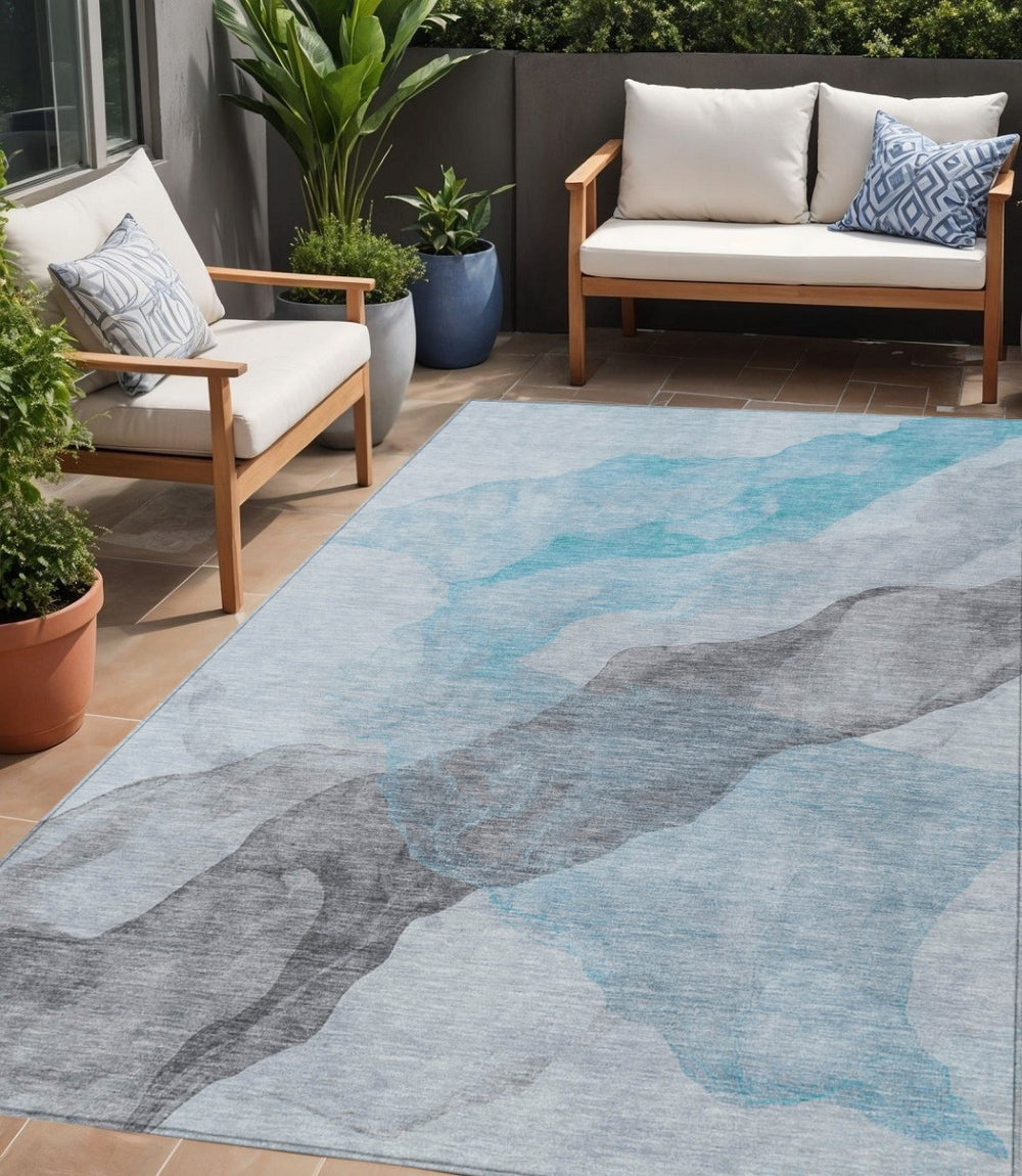 HomeRoots 5' Teal Blue and Gray Abstract Indoor Outdoor Area Rug - Stylish, Durable, and Washable Design 5' X 8' 631858