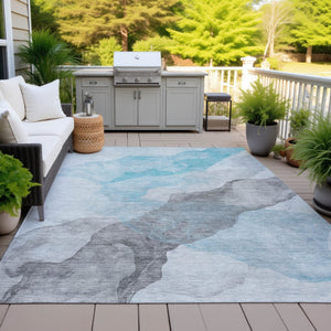 HomeRoots 5' Teal Blue and Gray Abstract Indoor Outdoor Area Rug - Stylish, Durable, and Washable Design 5' X 8' 631858