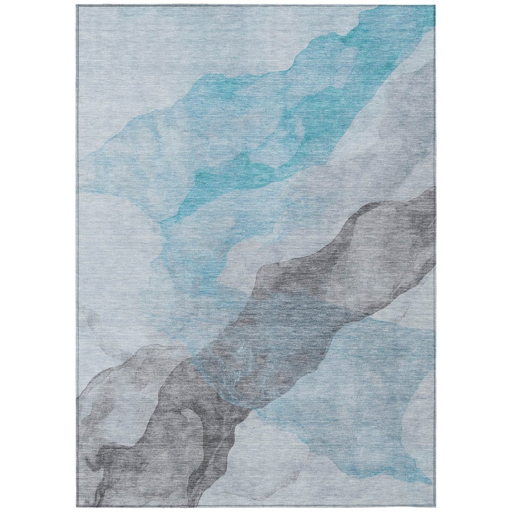 HomeRoots 5' Teal Blue and Gray Abstract Indoor Outdoor Area Rug - Stylish, Durable, and Washable Design 5' X 8' 631858