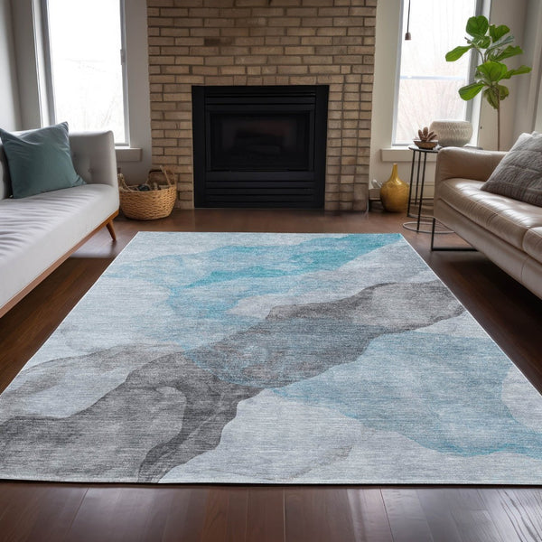 HomeRoots 5' Teal Blue and Gray Abstract Indoor Outdoor Area Rug - Stylish, Durable, and Washable Design 5' X 8' 631858
