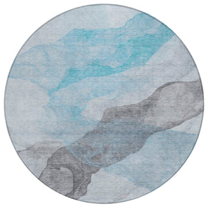 HomeRoots 5' Teal Blue and Gray Abstract Indoor Outdoor Area Rug - Stylish, Durable, and Washable Design 8' Round 631859