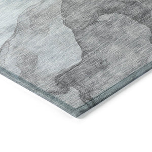 HomeRoots 5' Teal Blue and Gray Abstract Indoor Outdoor Area Rug - Stylish, Durable, and Washable Design 8' Round 631859