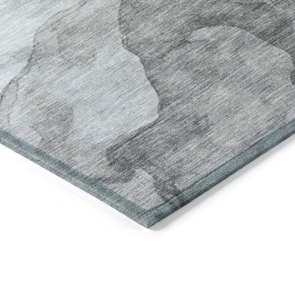 HomeRoots 5' Teal Blue and Gray Abstract Indoor Outdoor Area Rug - Stylish, Durable, and Washable Design 8' Round 631859