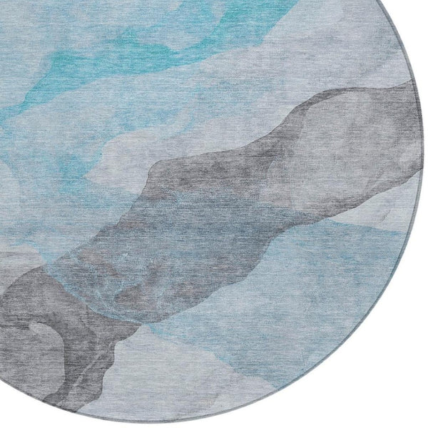 HomeRoots 5' Teal Blue and Gray Abstract Indoor Outdoor Area Rug - Stylish, Durable, and Washable Design 8' Round 631859
