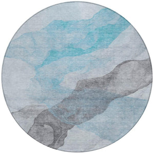HomeRoots 5' Teal Blue and Gray Abstract Indoor Outdoor Area Rug - Stylish, Durable, and Washable Design 8' Round 631859