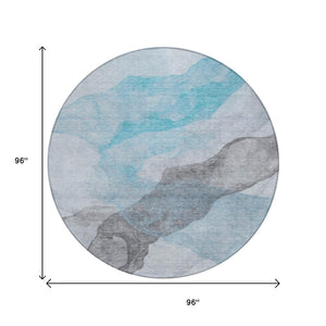 HomeRoots 5' Teal Blue and Gray Abstract Indoor Outdoor Area Rug - Stylish, Durable, and Washable Design 8' Round 631859