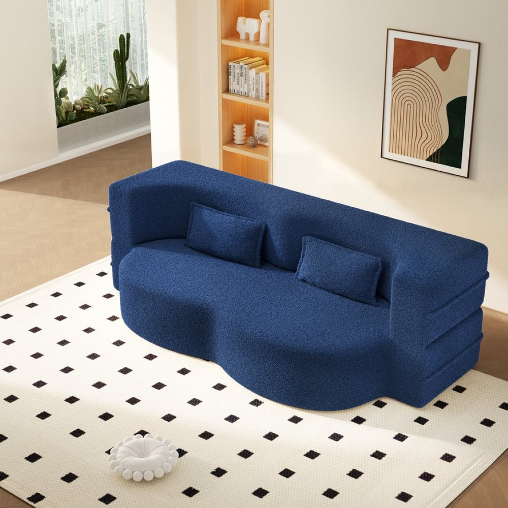 English Elm Modern Corduroy Floor Sofa Foldable Twin Sleeper Foam Filled for Dorms and Playrooms Blue W1885P446603