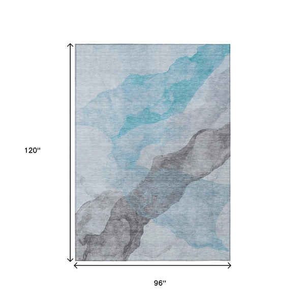 HomeRoots 5' Teal Blue and Gray Abstract Indoor Outdoor Area Rug - Stylish, Durable, and Washable Design 8' X 10' 631860