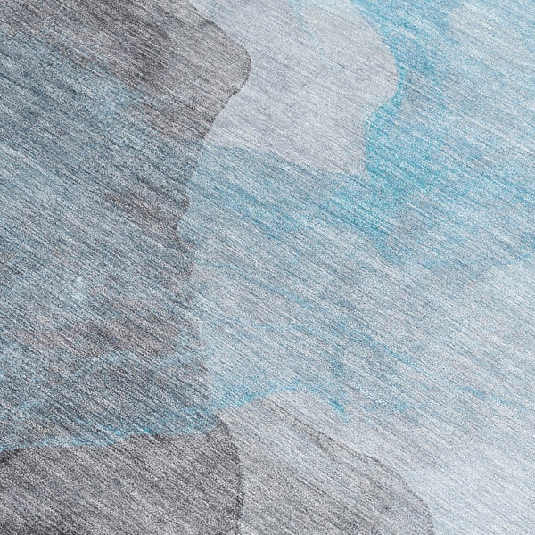 HomeRoots 5' Teal Blue and Gray Abstract Indoor Outdoor Area Rug - Stylish, Durable, and Washable Design 9' X 12' 631861