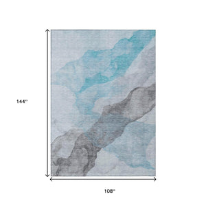 HomeRoots 5' Teal Blue and Gray Abstract Indoor Outdoor Area Rug - Stylish, Durable, and Washable Design 9' X 12' 631861